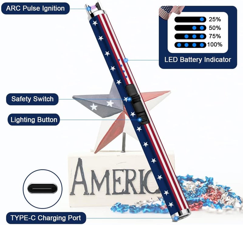 SUPRUS Electric Lighter Candle USB Type C Rechargeable with LED Battery Display and Safety Switch Windproof Souvenir for Independence Memorial and Veterans Day(American Flag) - Image 3