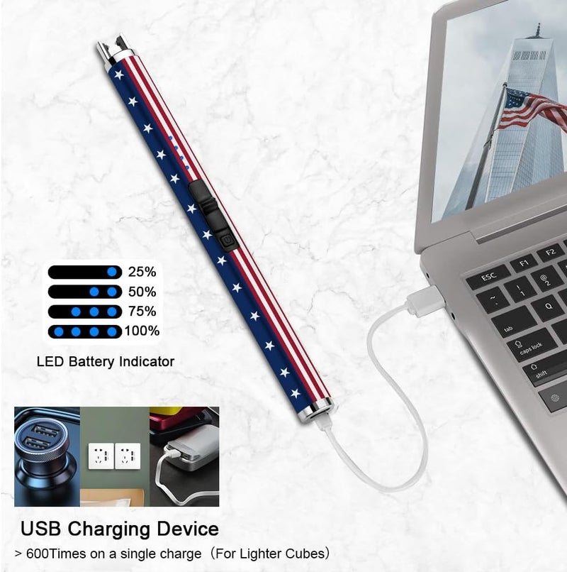 SUPRUS Electric Lighter Candle USB Type C Rechargeable with LED Battery Display and Safety Switch Windproof Souvenir for Independence Memorial and Veterans Day(American Flag) - Image 5