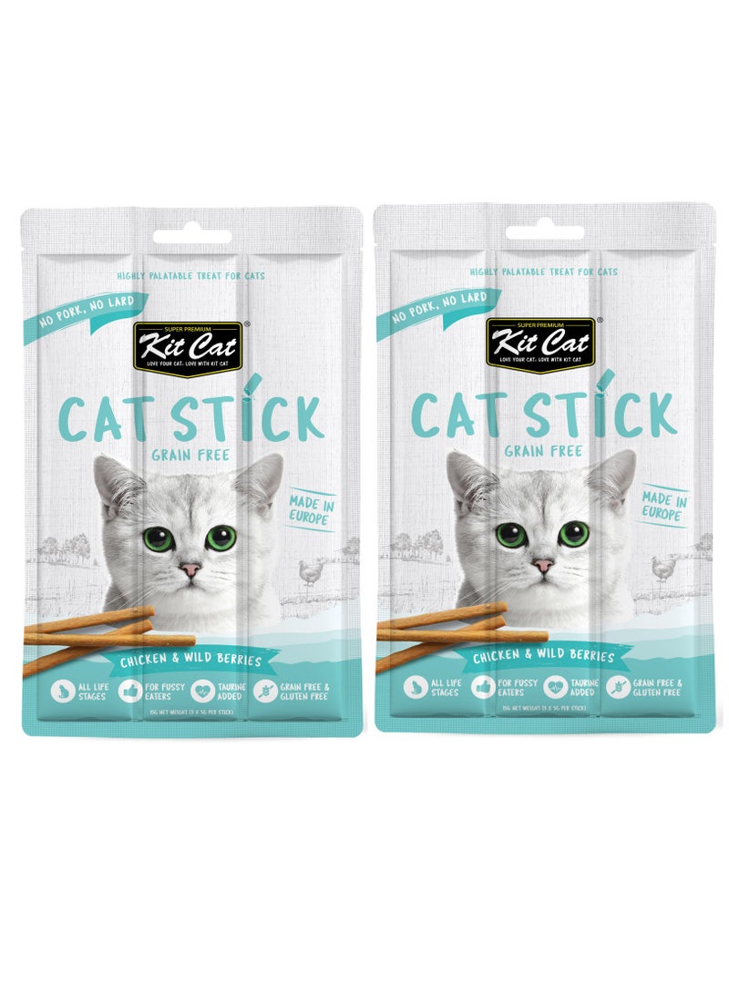 Kit Cat 2pcs Grain Free Cat Stick Chicken & Wild Berries  2x15g - Image 1