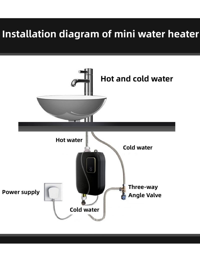 سخان مياه فوري صغير بشاشة LCD - 220 فولت، 3000 واط، كهربائي، للدش والحمام والمطبخ وغسيل الملابس، مع قابس المملكة المتحدة. - Image 5