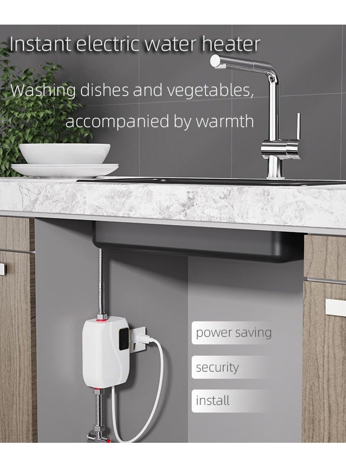 سخان مياه فوري صغير بشاشة LCD - 220 فولت، 3000 واط، كهربائي، للدش والحمام والمطبخ وغسيل الملابس، مع قابس المملكة المتحدة. - Image 4