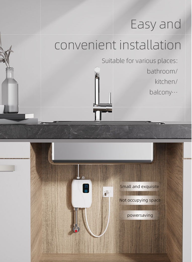 سخان مياه فوري صغير بشاشة LCD - 220 فولت، 3000 واط، كهربائي، للدش والحمام والمطبخ وغسيل الملابس، مع قابس المملكة المتحدة. - Image 3