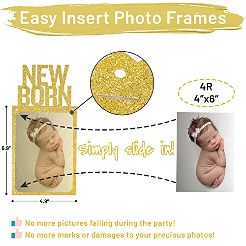 PartyHooman 1st Birthday Photo Banner for Baby from Newborn to 12 Months, First Birthday Decorations for Girl Monthly Milestones Garland | First Photo Banner Pre-strung with Frame (Gold) - Image 3