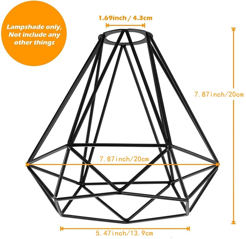Licperron Lamp Guard, Black Industrial Vintage Style Light Cage for Pendant Lights, Antique Lamp Holders, Industrial Ceiling Fixture Lamp Shade Iron Wire Diamonds Shape Pack of 3 - Image 2