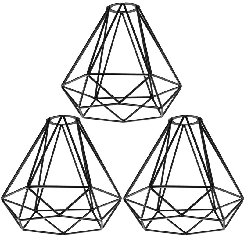 Licperron Lamp Guard, Black Industrial Vintage Style Light Cage for Pendant Lights, Antique Lamp Holders, Industrial Ceiling Fixture Lamp Shade Iron Wire Diamonds Shape Pack of 3 - Image 1