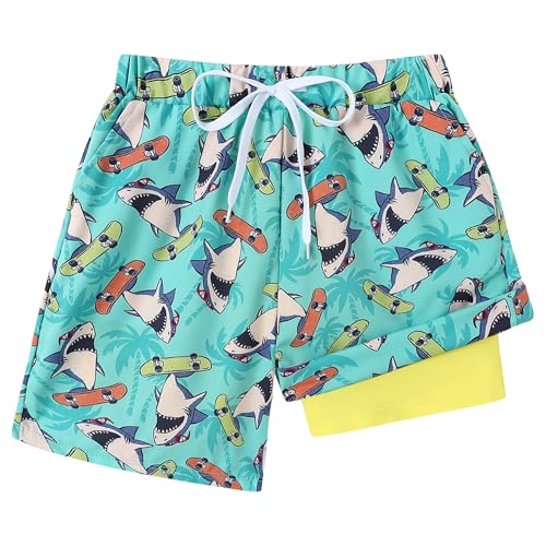 Ghteas Boys Swim Shorts with Compression Liner Boys Swimming Trunks Swimwear Quick Dry Boy Swimsuit Board Shorts Shark Swim Trunks Boy 6-7 - Image 3