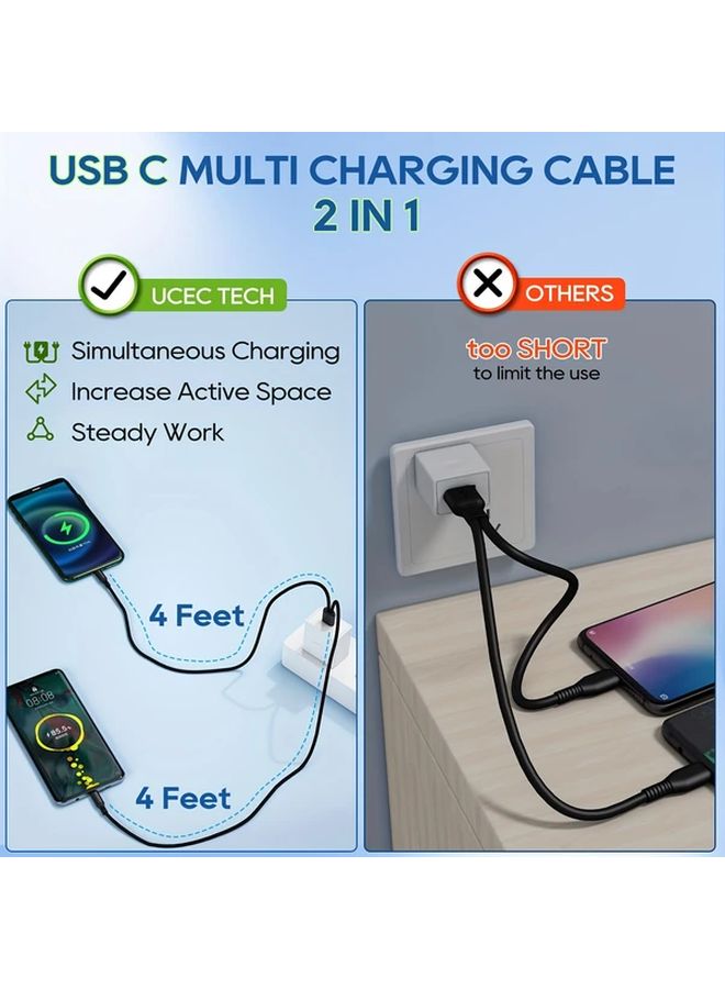 2 Pcs Red Black Nylon Braided 66W Fast Charging Cable Retractable USB A C Type C - Image 5