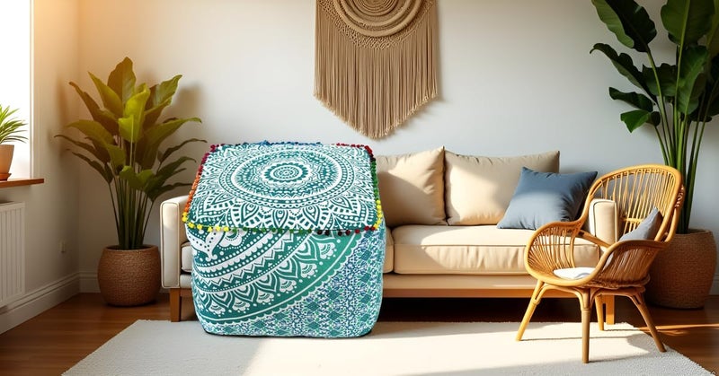 CRAFT KALA غطاء وسادة طاولة مربعة ذات تصميم ماندالا من ، بحجم 22×22×14 بوصة، بلون الشمس البرتقالية الحارقة. - Image 5