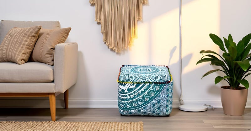 CRAFT KALA غطاء وسادة طاولة مربعة ذات تصميم ماندالا من ، بحجم 22×22×14 بوصة، بلون الشمس البرتقالية الحارقة. - Image 4