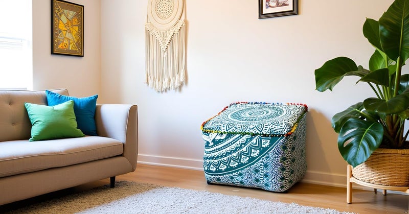 CRAFT KALA غطاء وسادة طاولة مربعة ذات تصميم ماندالا من ، بحجم 22×22×14 بوصة، بلون الشمس البرتقالية الحارقة. - Image 2
