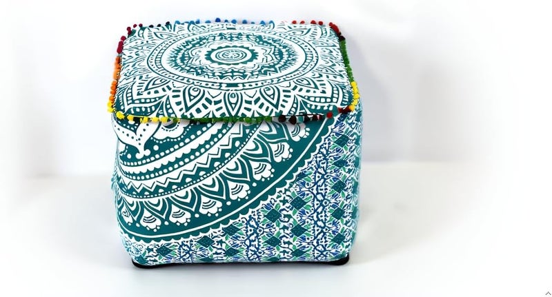 CRAFT KALA غطاء وسادة طاولة مربعة ذات تصميم ماندالا من ، بحجم 22×22×14 بوصة، بلون الشمس البرتقالية الحارقة. - Image 1
