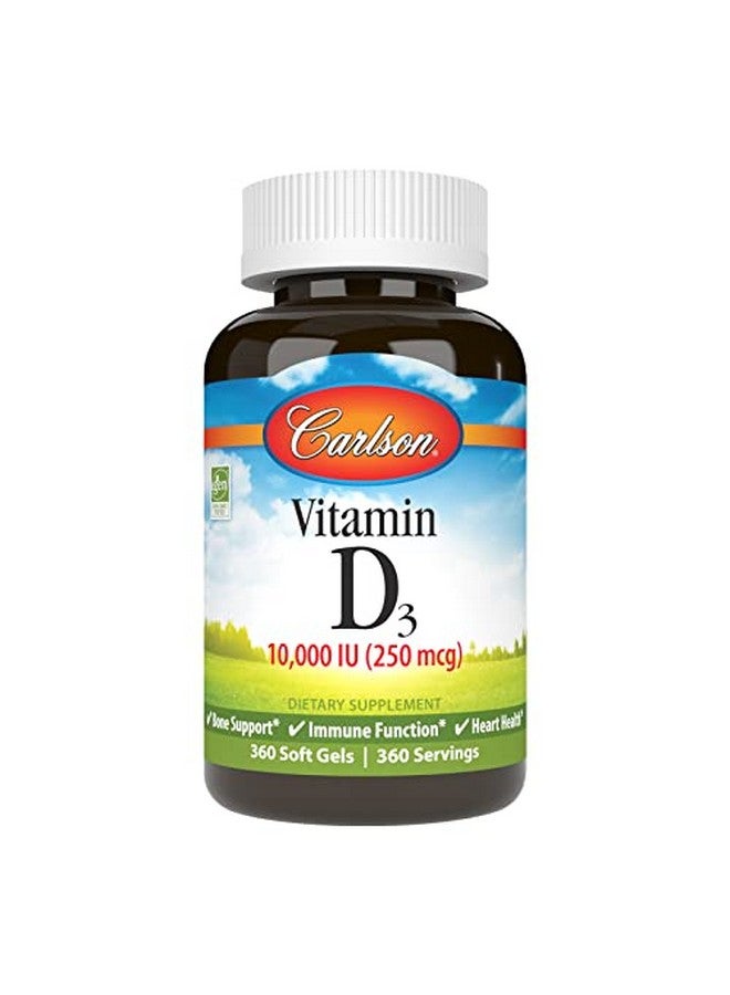 Carlson Vitamin D3 10000 Iu (250 Mcg) Cholecalciferol Bone & Immune Health 360 Soft Gels - Image 1