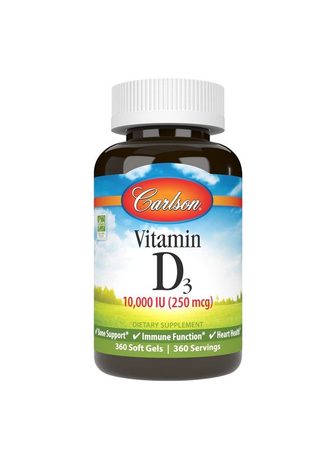 Carlson Vitamin D3 10000 Iu (250 Mcg) Cholecalciferol Bone & Immune Health 360 Soft Gels - Image 2