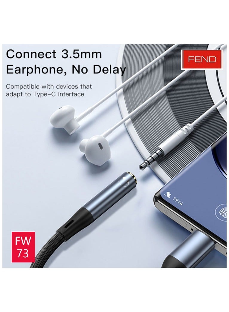 فيند FEND FW73 كابل صوت من النوع C إلى 3.5 مم، كابل مضفر متين 10 سم للتوصيل والتشغيلكابل صوت FEND FW73 Type-C إلى 3.5 مم مضفر متين بطول 10 سم، قابل للتوصيل والتشغيل - Image 5
