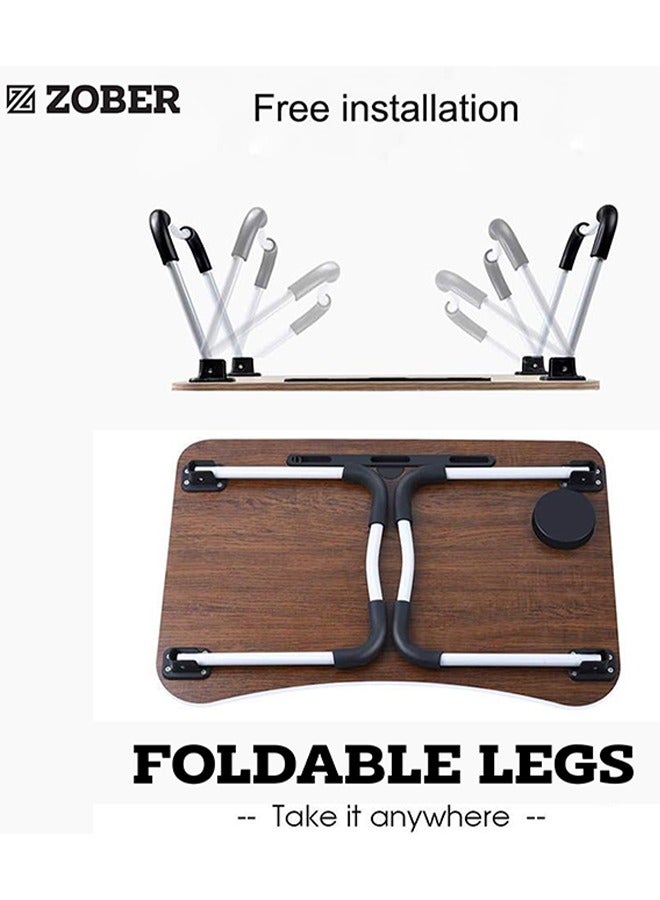ZOBER Portable Folding Laptop Desk for Bed with Cup Holder Adjustable Lap Tray Notebook Stand Lap Desk Foldable Non-slip legs grip Stand Table for outdoor, indoor, working, studying, camping - Image 3