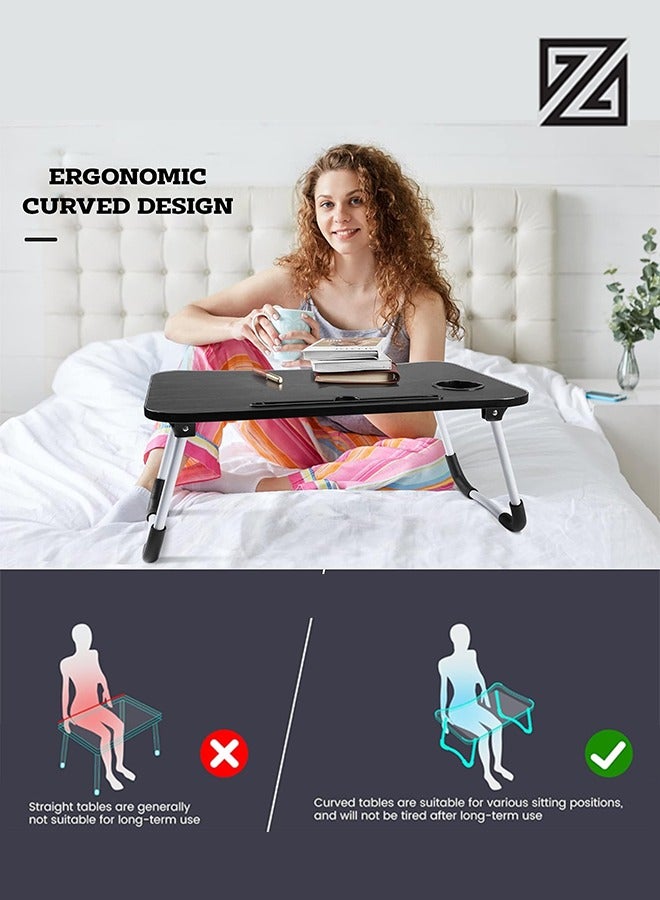 ZOBER Portable Folding Laptop Desk for Bed with Cup Holder Adjustable Lap Tray Notebook Stand Lap Desk Foldable Non-slip legs grip Stand Table for outdoor, indoor, working, studying, camping - Image 4