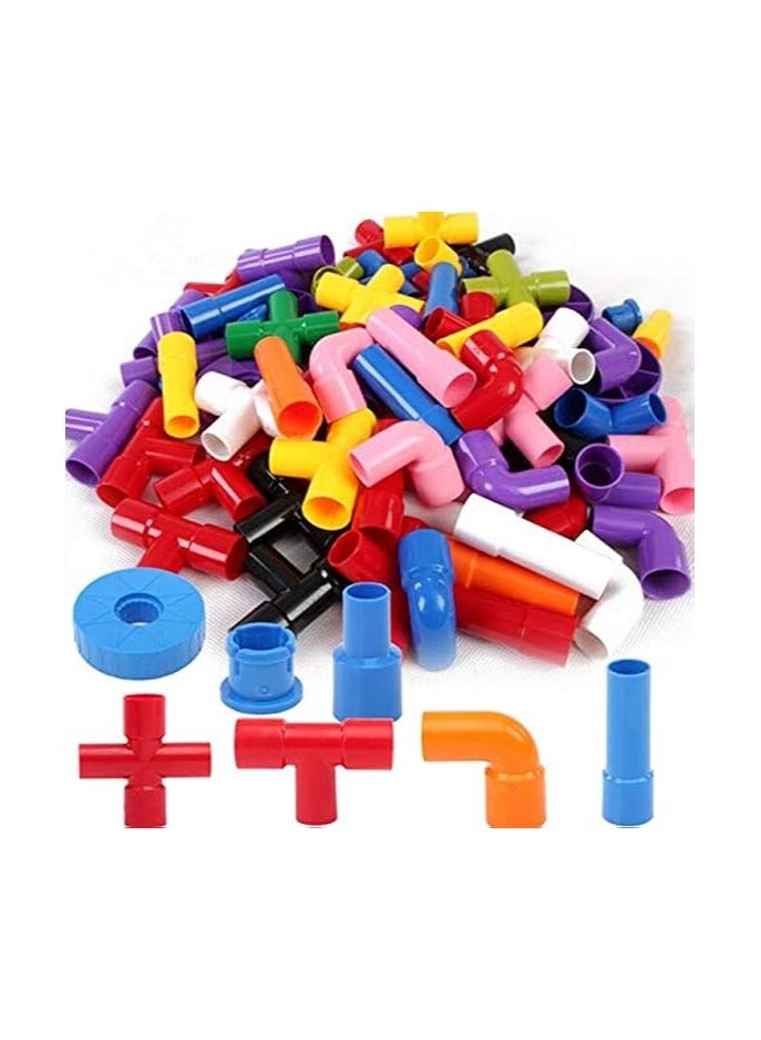 Building Blocks, Tube Blocks Set Assembling puzzle toys DIY Pipeline Blocks with Wheels 72 pcs Interlocking Set Construction color Building Blocks for Kids  - Image 1