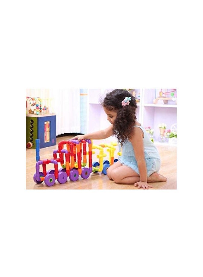 Building Blocks, Tube Blocks Set Assembling puzzle toys DIY Pipeline Blocks with Wheels 72 pcs Interlocking Set Construction color Building Blocks for Kids  - Image 3