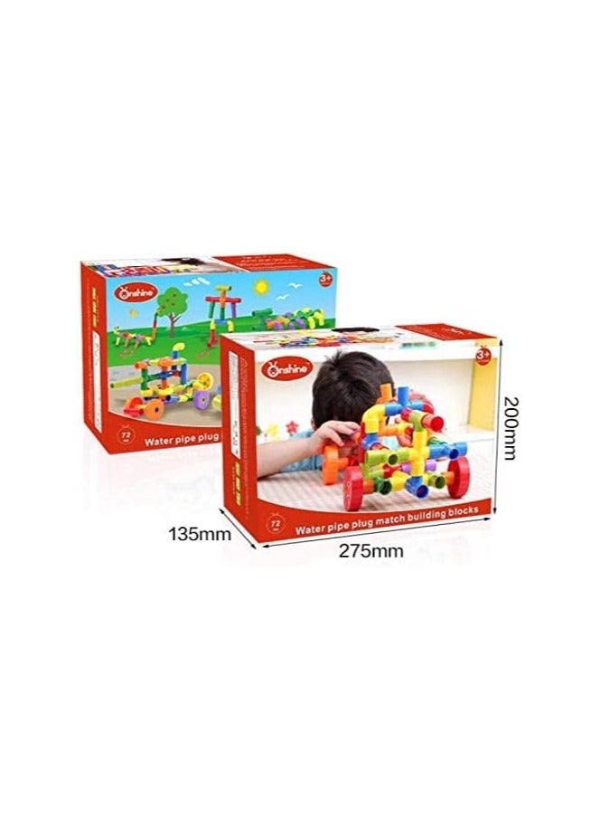 Building Blocks, Tube Blocks Set Assembling puzzle toys DIY Pipeline Blocks with Wheels 72 pcs Interlocking Set Construction color Building Blocks for Kids  - Image 4