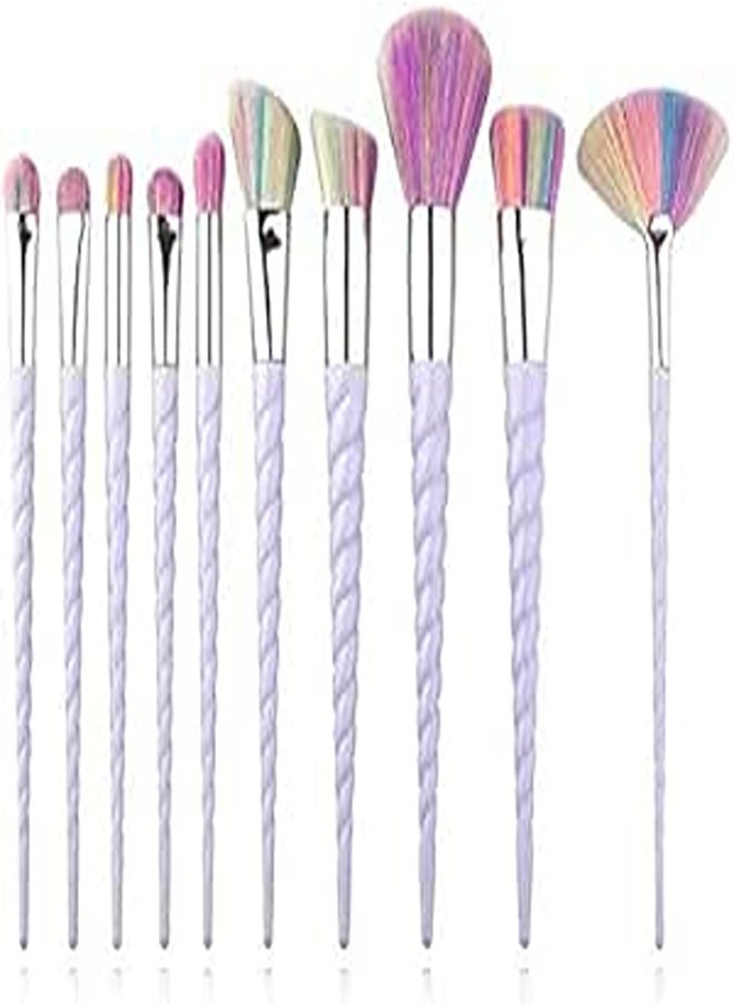 Generic 10Pcs Colorful Spiral Handle Colorful Makeup Brushes Conical Unicorn Design Makeup Brushes 