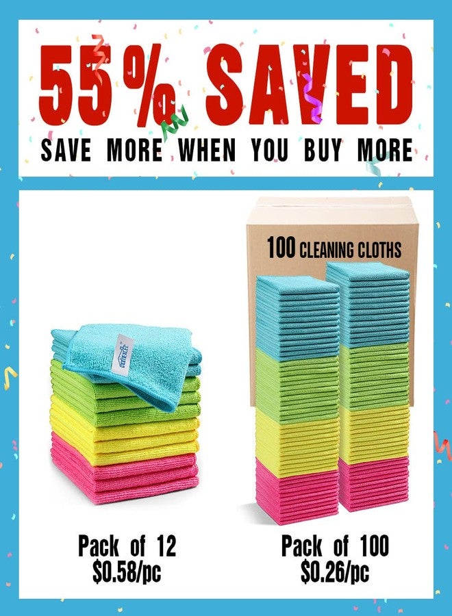 HOMEXCEL Microfiber Cleaning Cloth,100 Pack Cleaning Rags, Cleaning Towels with 4 Color Assorted, 11.5"X11.5" Shop Towels (Green/Blue/Yellow/Pink - Image 2