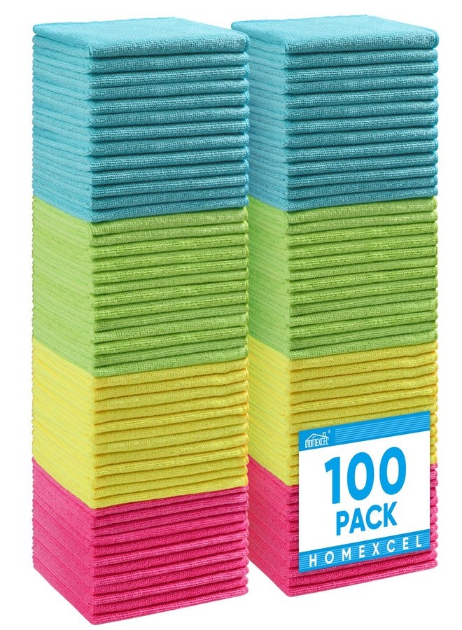 HOMEXCEL Microfiber Cleaning Cloth,100 Pack Cleaning Rags, Cleaning Towels with 4 Color Assorted, 11.5"X11.5" Shop Towels (Green/Blue/Yellow/Pink - Image 1