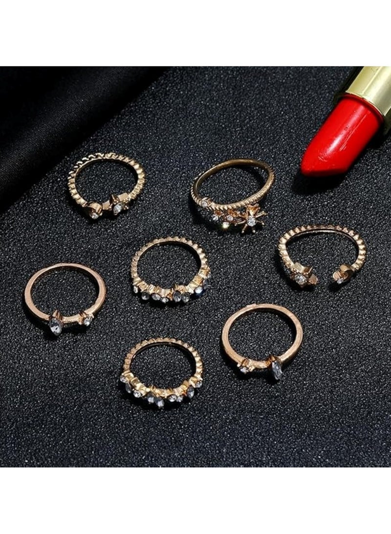 Huitich 7-Piece Gold Colour Plated Star & Crystal Ring Set – Elegant & Delicate  - Image 4