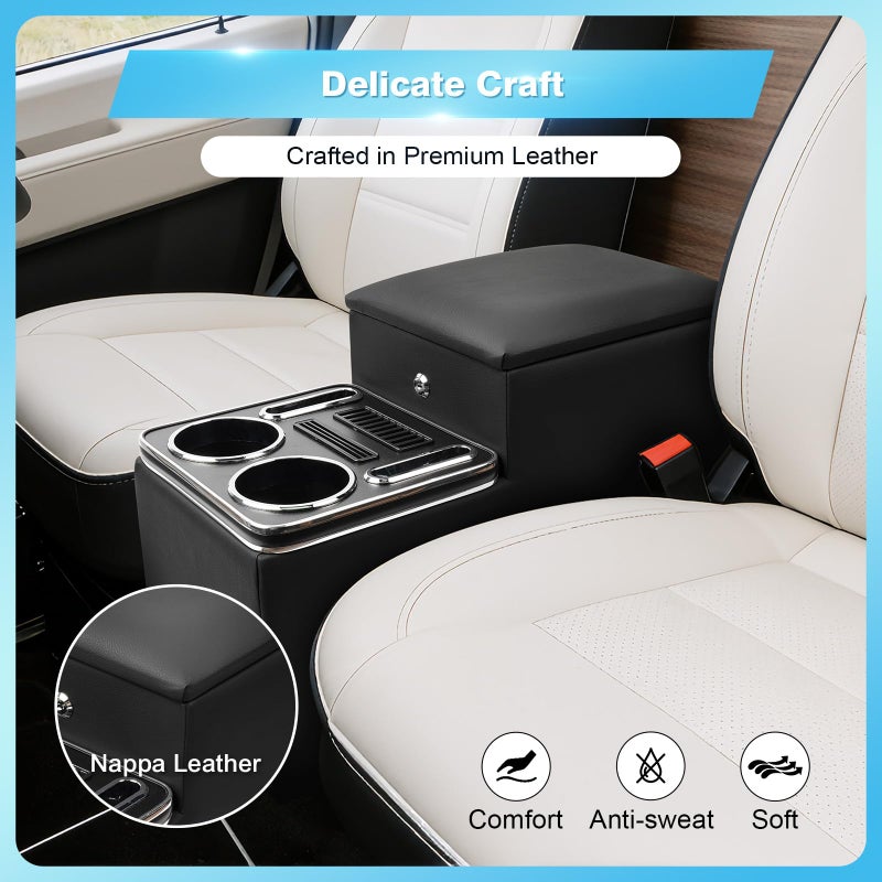 SILIVN Center Console Between Seats for Minivans, Featuring Cup Holders, Coin Compartment, and Card Slot Center Console for Trucks, Minivans, and SUVs Front Seat Bench Center with Locking (Regular) - Image 2