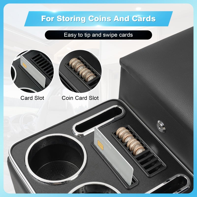 SILIVN Center Console Between Seats for Minivans, Featuring Cup Holders, Coin Compartment, and Card Slot Center Console for Trucks, Minivans, and SUVs Front Seat Bench Center with Locking (Regular) - Image 5