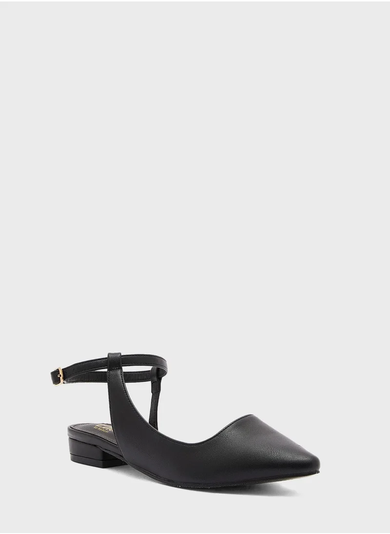 ELLA Curved Ankle Strap Pointed Flat Shoe
