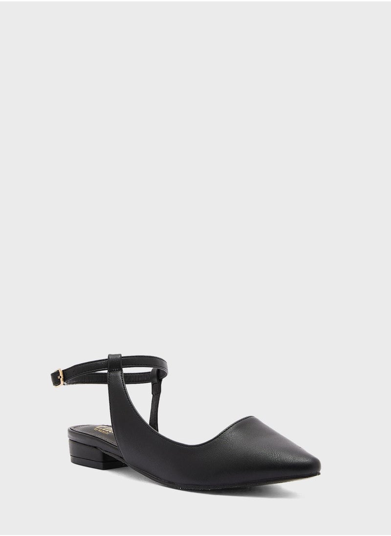 ELLA - Curved Ankle Strap Pointed Flat Shoe - Image 1