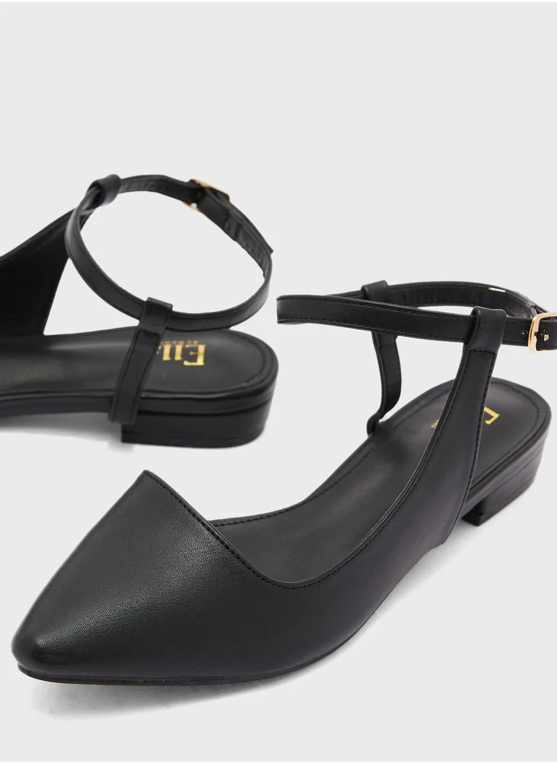 ELLA Curved Ankle Strap Pointed Flat Shoe