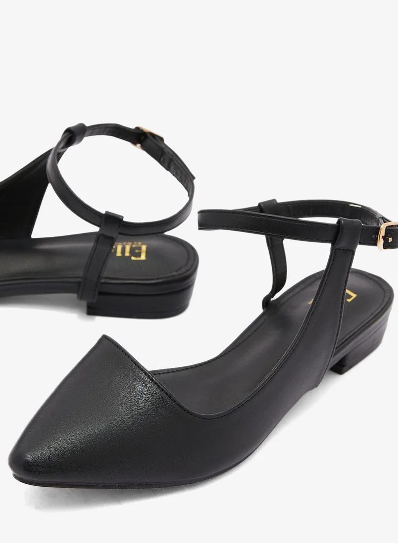 Ella Black curved ankle strap pointed flat shoe for Women | Best Price UAE