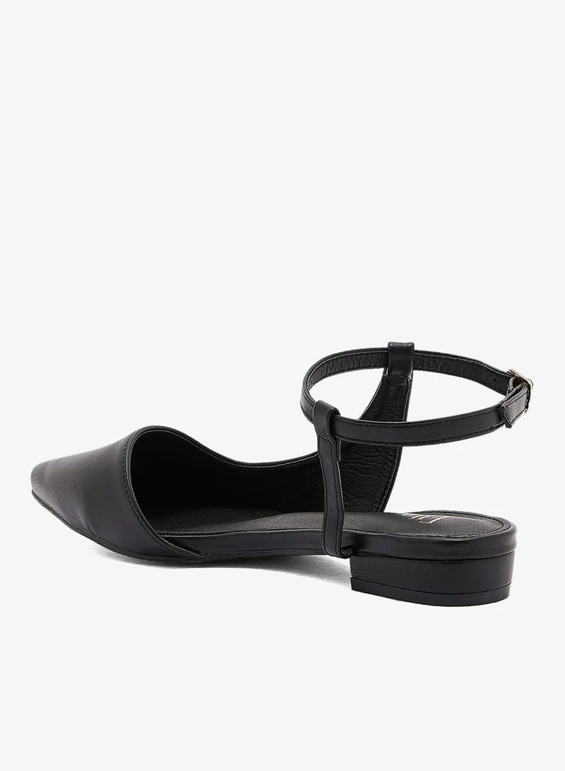 Ella Black curved ankle strap pointed flat shoe for Women | Best Price UAE