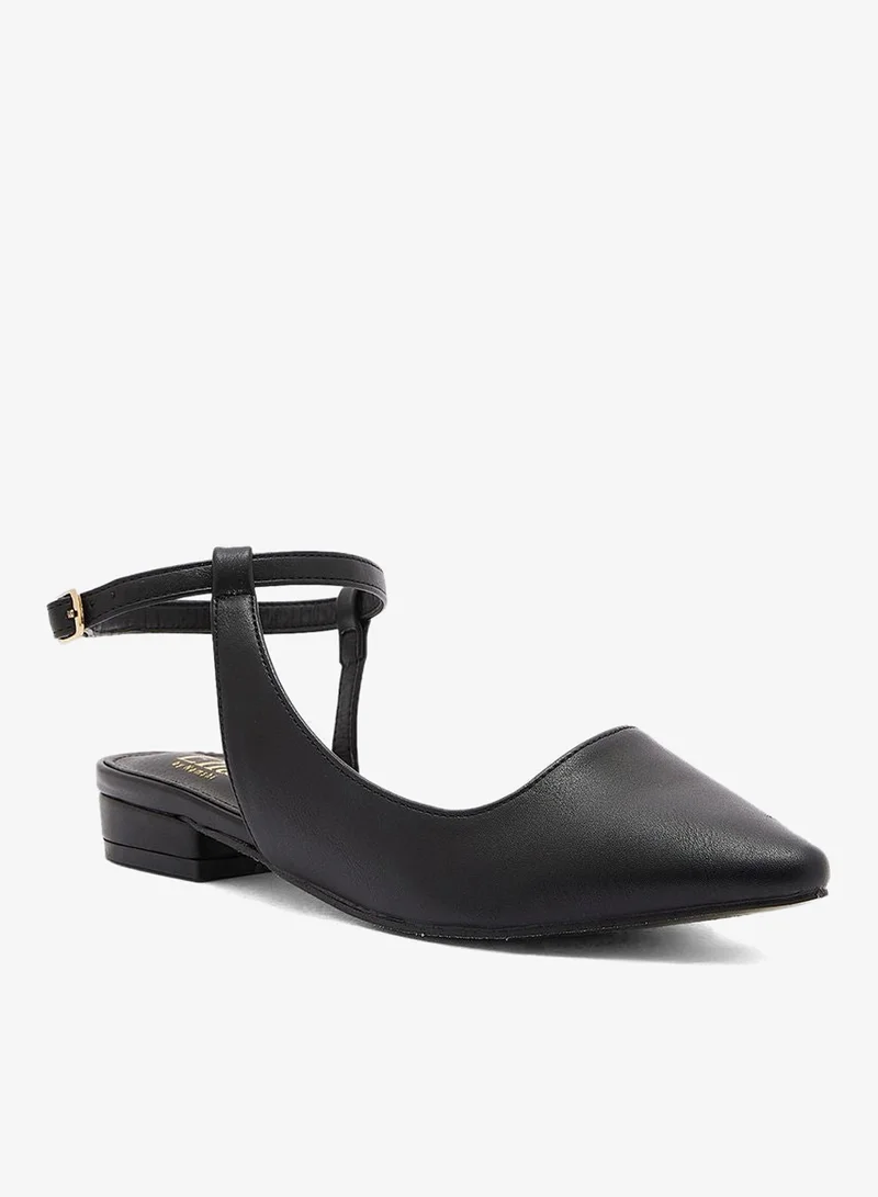 Ella Black curved ankle strap pointed flat shoe for Women | Best Price UAE