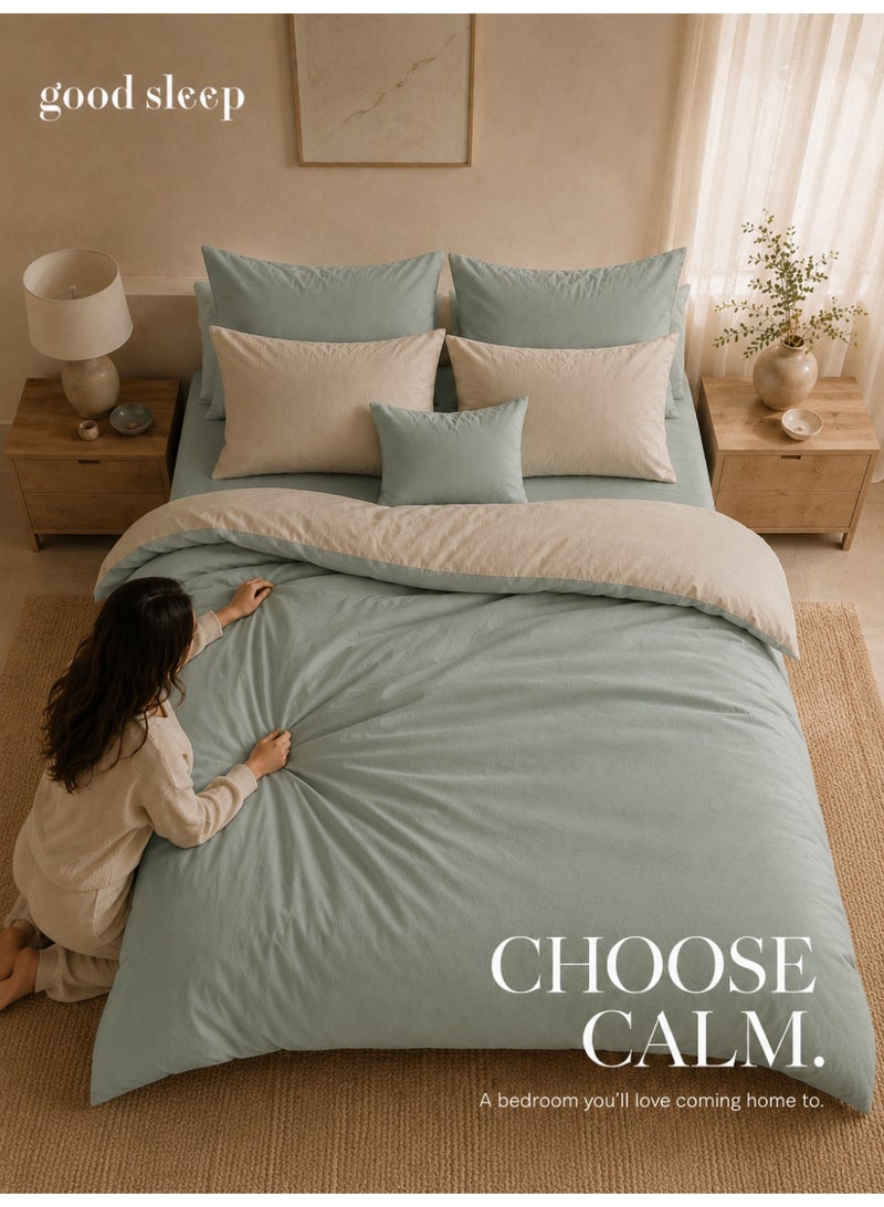 Good Sleep King Size Duvet Cover Set | 6 Piece Reversible | 220x240 cm | Sage Green Dual-Tone | Duvet Cover with Deep-Pocket Fitted Sheet & 4 Pillowcases | Ultra-Soft, Wrinkle-Free | Made in Dubai - Image 1