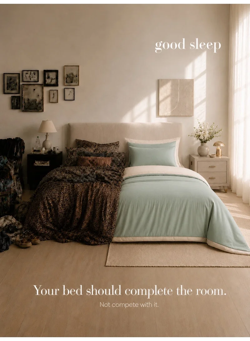 نوم جيد طقم غطاء لحاف كينج 6 قطع من Good Sleep | 220×240 سم | أخضر مريمي بلونين قابل للعكس | غطاء لحاف بسحاب مع شرشف بمطاط و4 أكياس وسائد | فائق النعومة ومقاوم للتجاعيد | صنع في دبي