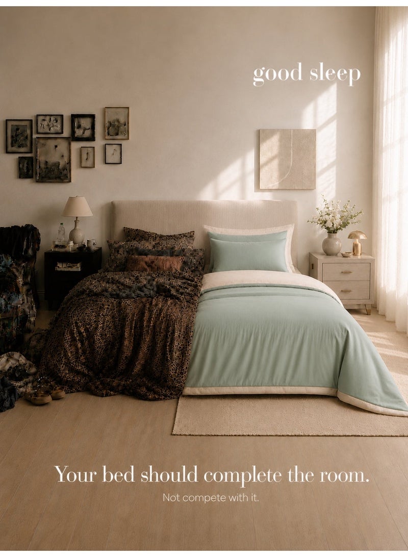 نوم جيد طقم غطاء لحاف كينج 6 قطع من Good Sleep | 220×240 سم | أخضر مريمي بلونين قابل للعكس | غطاء لحاف بسحاب مع شرشف بمطاط و4 أكياس وسائد | فائق النعومة ومقاوم للتجاعيد | صنع في دبي - Image 2