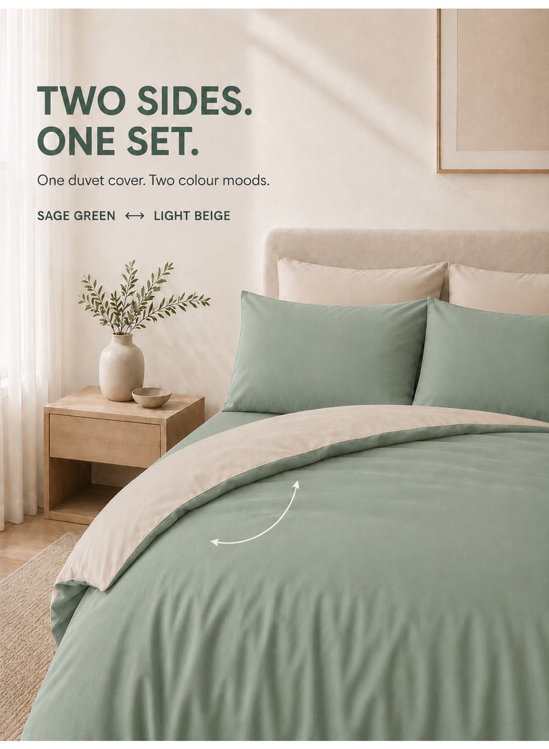Good Sleep King Size Duvet Cover Set | 6 Piece Reversible | 220x240 cm | Sage Green Dual-Tone | Duvet Cover with Deep-Pocket Fitted Sheet & 4 Pillowcases | Ultra-Soft, Wrinkle-Free | Made in Dubai - Image 2