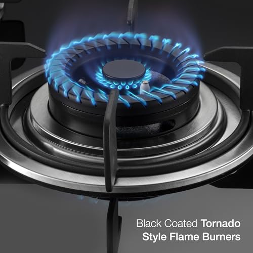 KAFF CRISTA CRH 783 Built-in Hob/Hobtop 3 Burners, Auto Electric Ignition Glass Top, 78 CM, Black Coated Tornado Style Burners, SS Drip Tray, 8 MM Thick Toughened Glass (Black) - Image 3