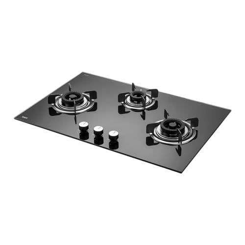 KAFF CRISTA CRH 783 Built-in Hob/Hobtop 3 Burners, Auto Electric Ignition Glass Top, 78 CM, Black Coated Tornado Style Burners, SS Drip Tray, 8 MM Thick Toughened Glass (Black) - Image 1
