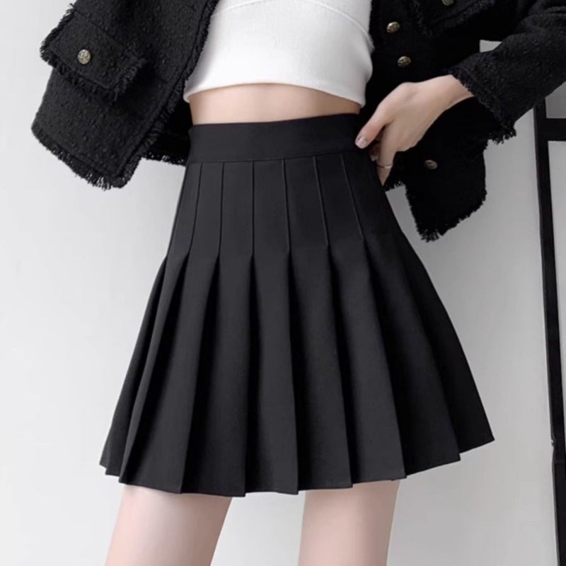 Pleated Skirt for Petite Women 2025 Spring and Summer New College Style Jk Short Skirt with Safety Pants Age-Reducing Skirt Black pleated skirt [with safety pants + side zipper]