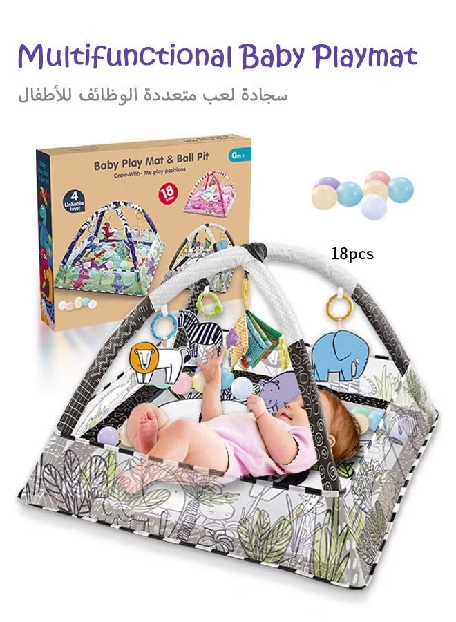 Baby Activity Gym Play Mat with 18 Pcs Ocean Balls, Infants Crawling Mat With Toy Pendant, Teether And Cloth Book - Image 1