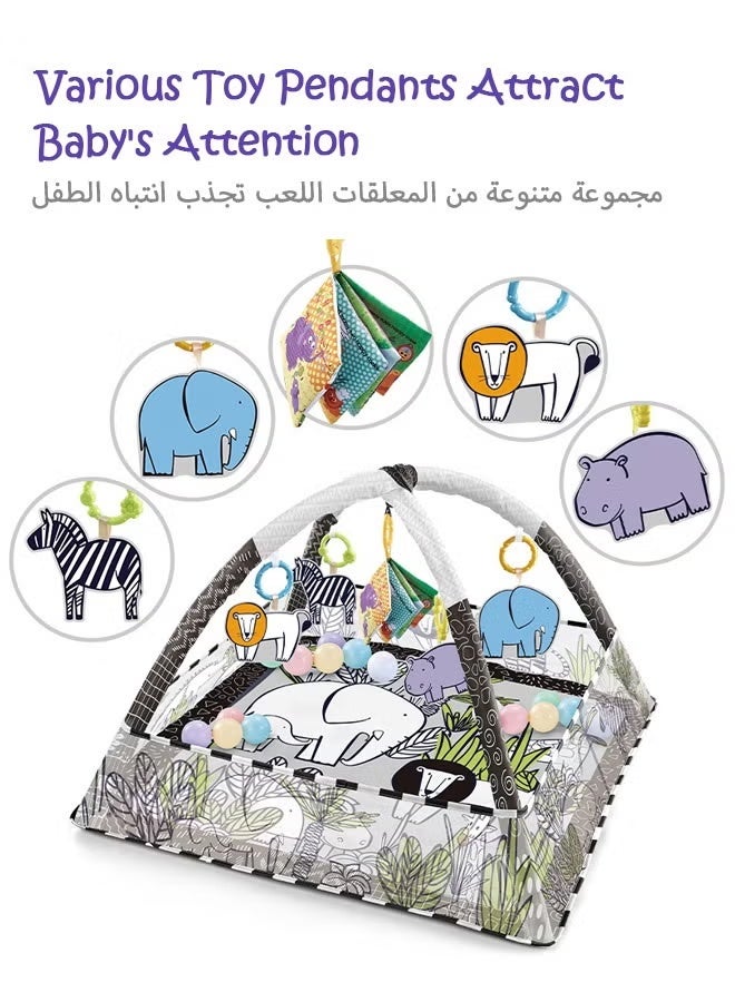 Baby Activity Gym Play Mat with 18 Pcs Ocean Balls, Infants Crawling Mat With Toy Pendant, Teether And Cloth Book - Image 2