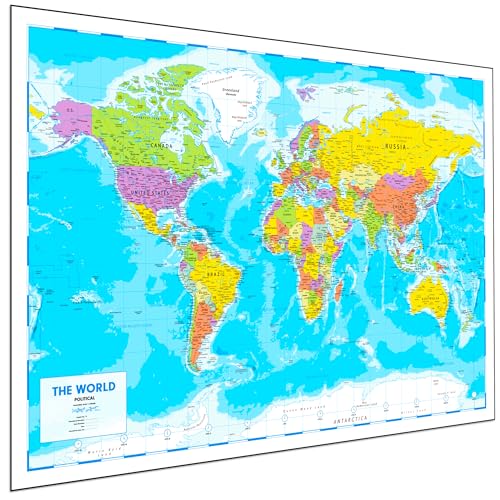 Hambli World Map For Wall – 37” x 26” Large Map of the World Poster - World Map Wall Art For Classroom, Kids & Travel - Image 1