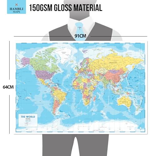 Hambli World Map For Wall – 37” x 26” Large Map of the World Poster - World Map Wall Art For Classroom, Kids & Travel - Image 3