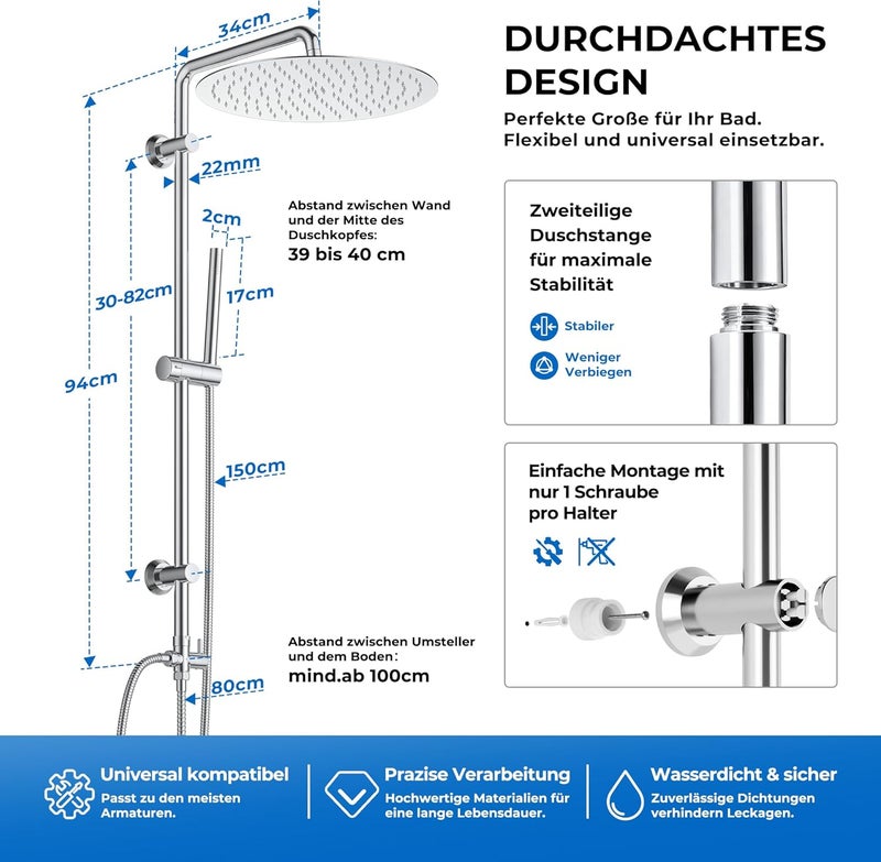 Cross-location transit friendly build Görbach Hydromassage Shower Column with High Pressure Rain Shower System for Bathroom Shower Set with Shower Head D30cm Low dust buildup - Image 4