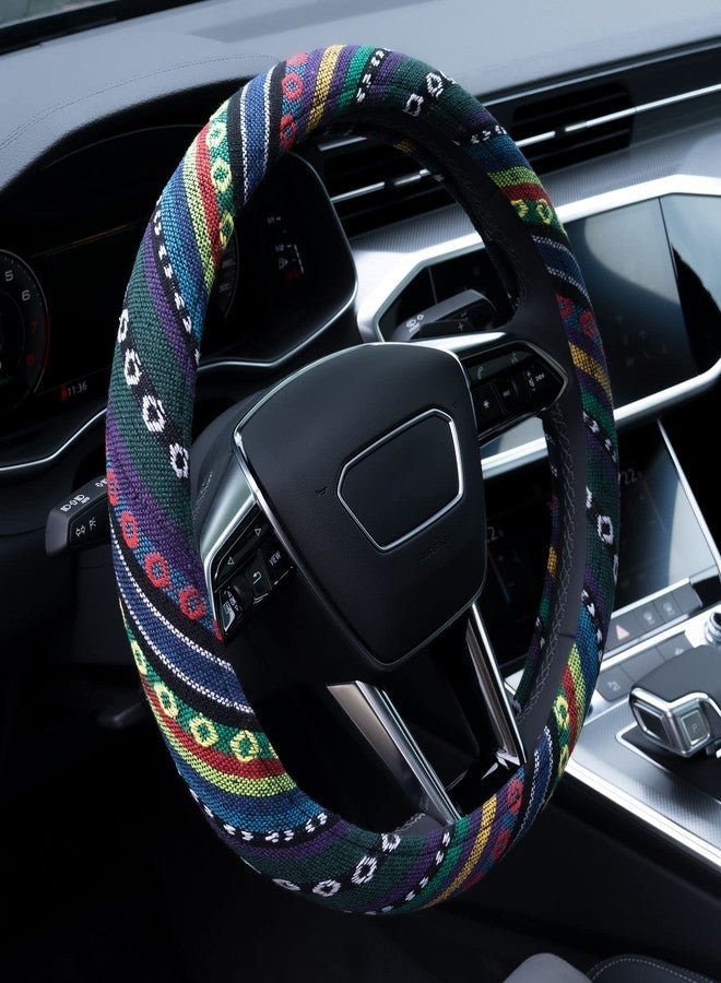 Limsas Boho Steering Wheel Cover, Bohemian Car Steering Wheel Covers for Women, Universal Fit 14.5-15 inch Car, Flax Cloth Anti-Slip Breathable Sweat Absorb Elastic Hippie Protector Cover -Style2 - Image 1