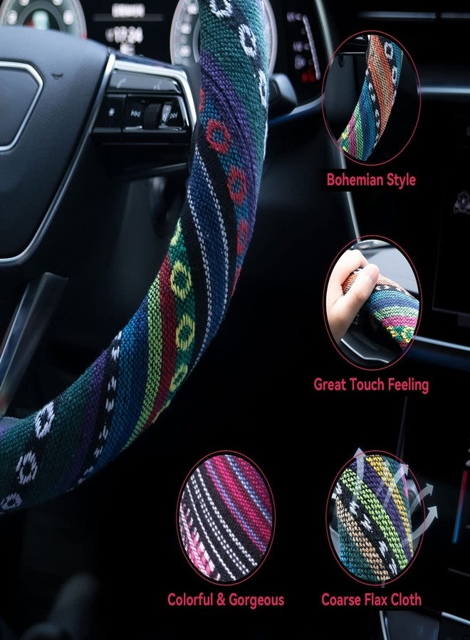 Limsas Boho Steering Wheel Cover, Bohemian Car Steering Wheel Covers for Women, Universal Fit 14.5-15 inch Car, Flax Cloth Anti-Slip Breathable Sweat Absorb Elastic Hippie Protector Cover -Style2 - Image 3