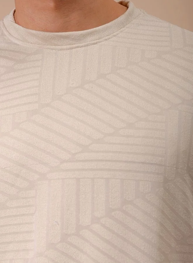 شركة المرآب الهندية Men Oversized Self Design Round Neck Tshirt